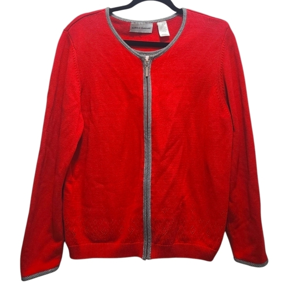 Alfred Dunner 2 in 1 Attached Sweater Zip Cardigan Red Size M Embroidered Spring - Picture 1 of 6